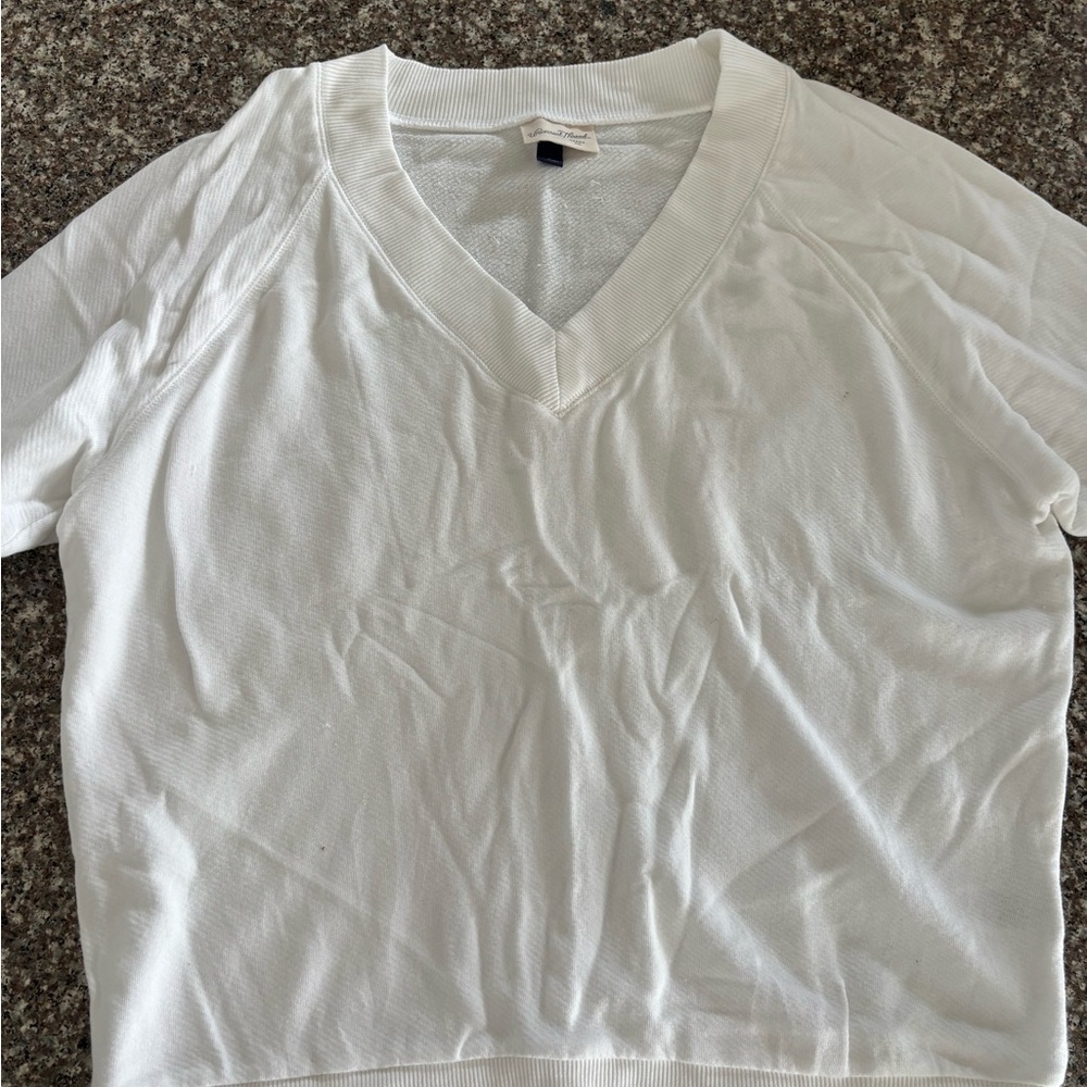 White V-Neck Short Sleeve Top